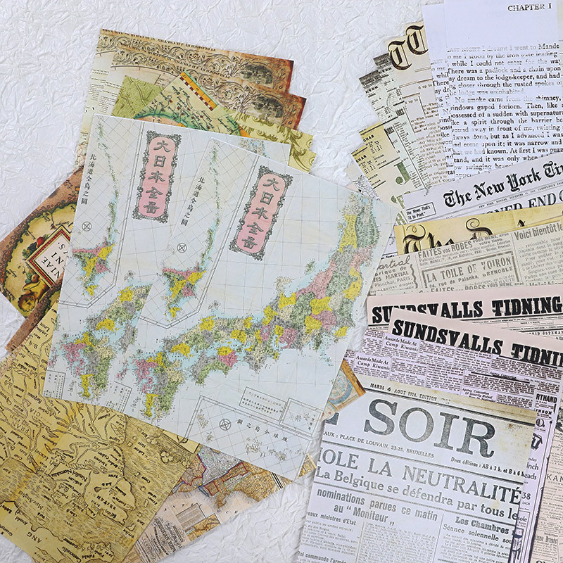 S29 - Set 15 tờ giấy nền retro vintage cổ điển Infeel.Me trang trí sổ bullet journal, junk journal