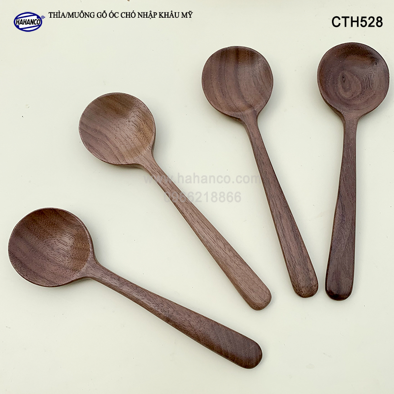 Thìa/Muỗng đầu tròn gỗ Óc Chó (13,5cm) CTH528 - Xúc gia vị, cafe, decor trang trí - An toàn cho sức khỏe