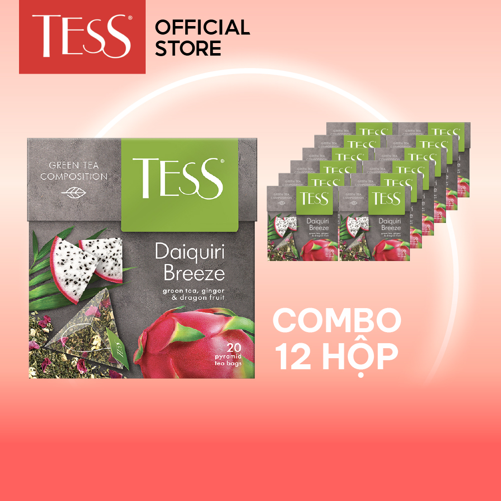 Combo 12 hộp Trà xanh Tess Daiquiry Breeze vị gừng và thanh long 20 gói/hộp