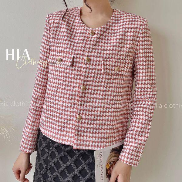 Áo Khoác Dạ Tweed Cao Cấp, Đính Cúc Đồng Cổ Tròn | Thiết Kế Độc Quyền| Chất Vải Thoáng Mát, Đi Làm, Đi Chơi HIA Clothing