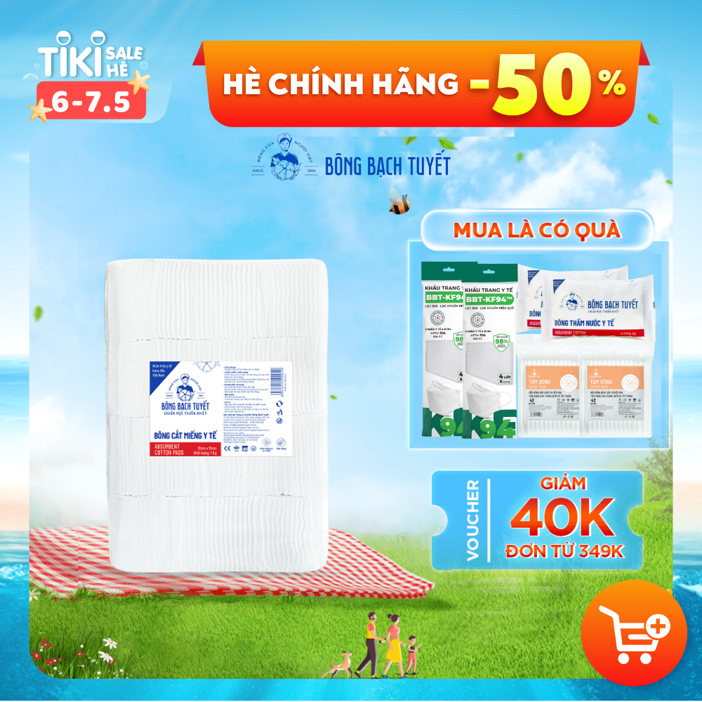 Bông y tế cắt Bông Bạch Tuyết (10cm x 10cm) - 1Kg