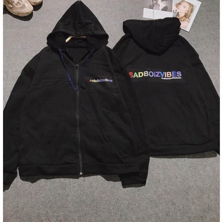 Áo Hoodie Zip Nỉ Bông Sadboizvibes Nón 2 Lớp Unisex Freesize Nam Nữ