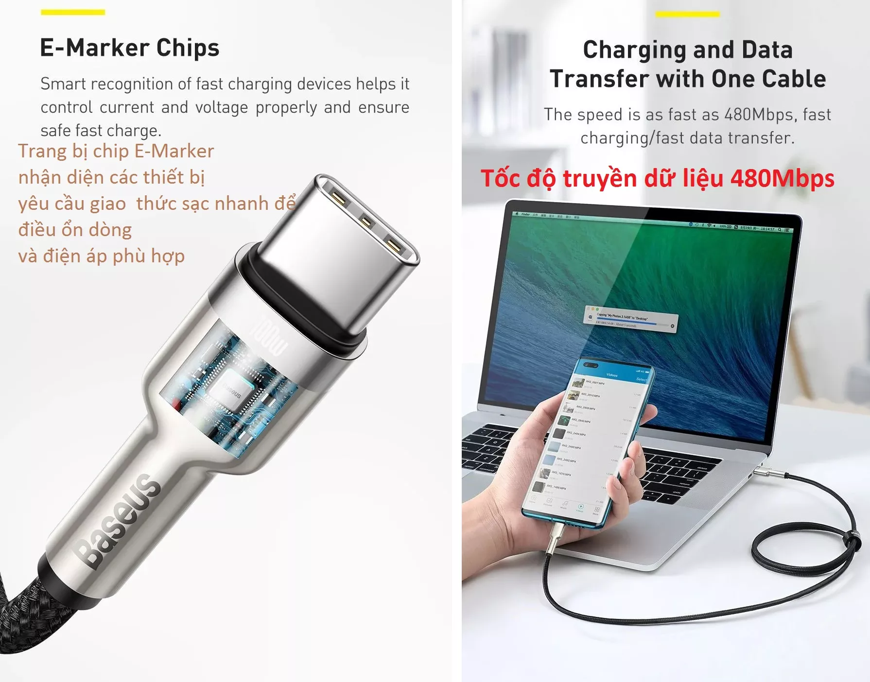 Cáp sạc C to C 100W Baseus Cafule Series Metal Data Cable - Hàng chính hãng