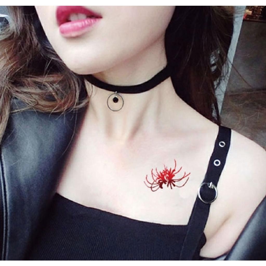 Hình xăm dán hoa bỉ ngạn đỏ cổ điển 10x6cm