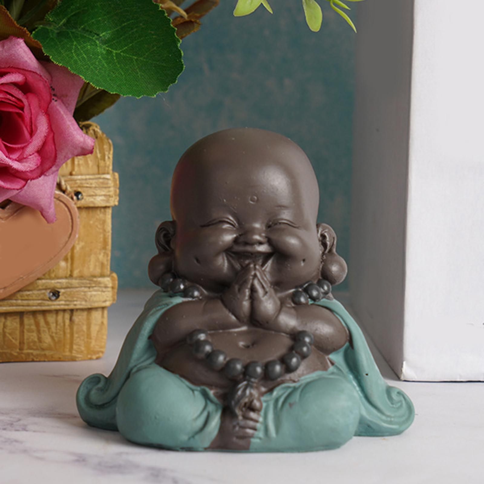 Lovely Smiling Buddha Statue Ornaments tea Handcrafts Little Figurine for Desktop Office Car Decoration Collectible Art