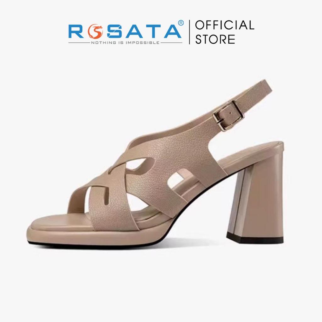 Giày sandal cao gót nữ đế vuông 7 phân mũi vuông  phối dây quai hậu cài khóa mảnh ROSATA RO596 ( Bảo Hành 12 Tháng )