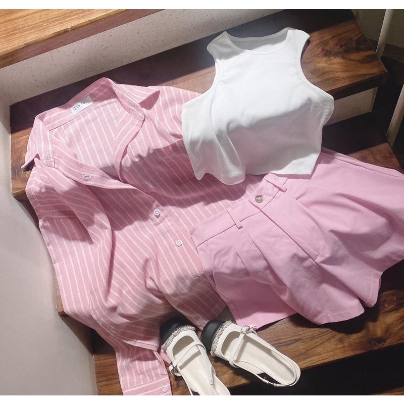 Freeship SET ÁO SƠ MI quần short áo 2d set 3 món Kgia fashion
