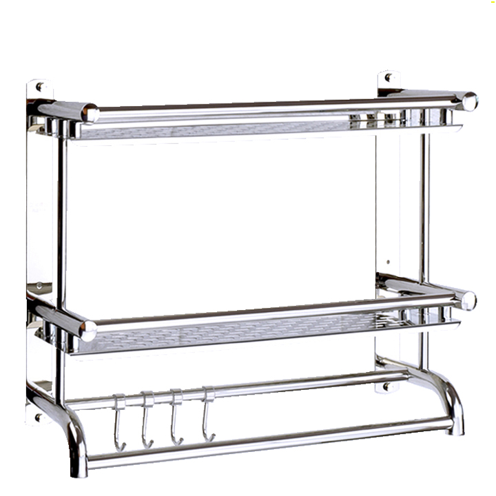 Kệ inox, giá inox dán tường 2 tầng có móc treo 60cm RE0161
