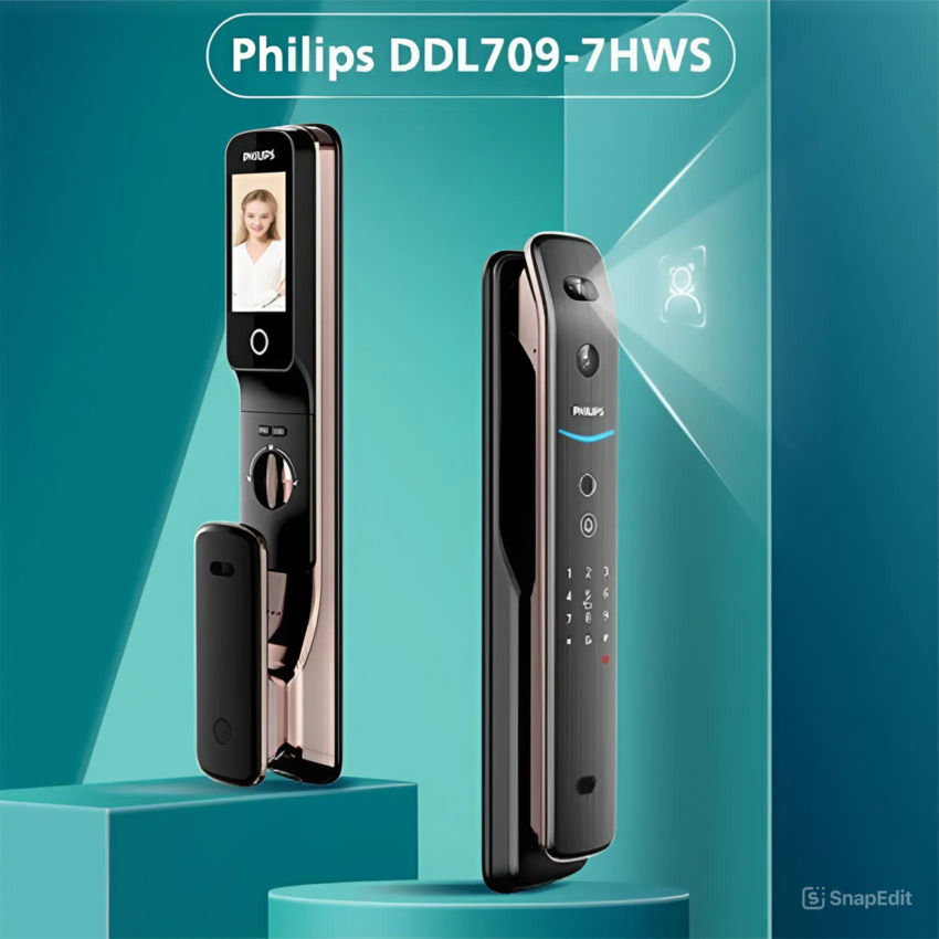 Bộ khóa cửa thông minh khuôn mặt 3D Face, vân tay, thẻ từ, mật khẩu và chìa cơ thương hiệu Philips DDL709-7HWS - Hàng chính hãng