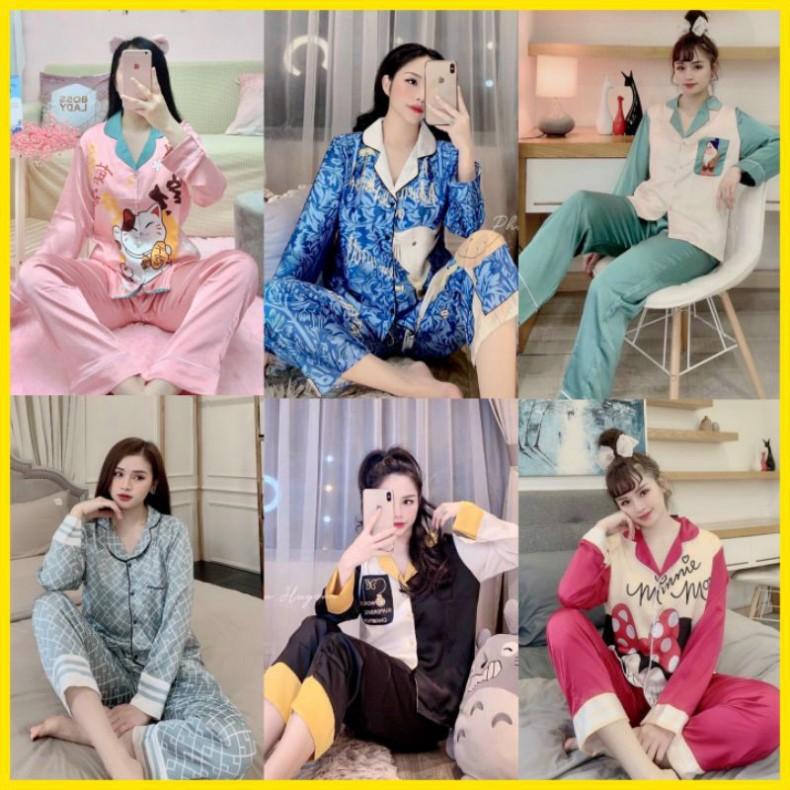 Freeship BỘ LỤA SATIN TAY DÀI Đồ bộ nữ Pijama lụa