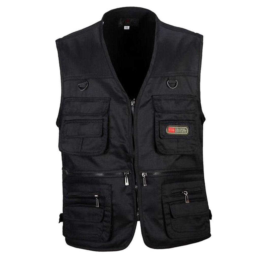 2pcs Men Multi Pocket Waistcoat Fishing Outdoor Travel Photography Vest Polyester Quick-dry Vest