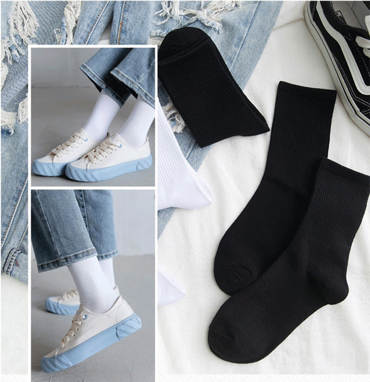 Set 5 Đôi Tất Cao Cổ Unisex Bèo Nhún Gân Tăm Style Thanh Lịch