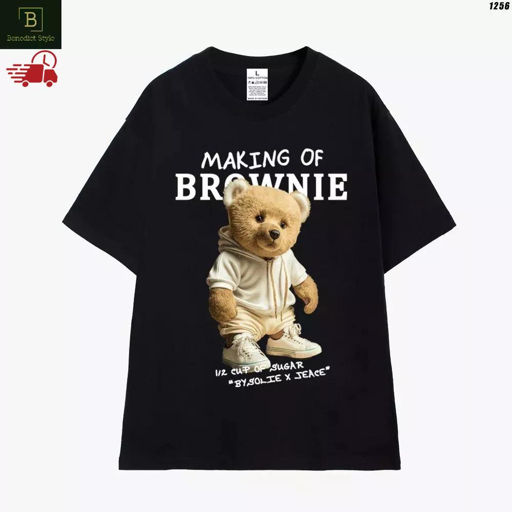 Cao cấp - Áo thun tay lỡ unisex nam nữ oversize in hình gấu Teddy dễ thương
