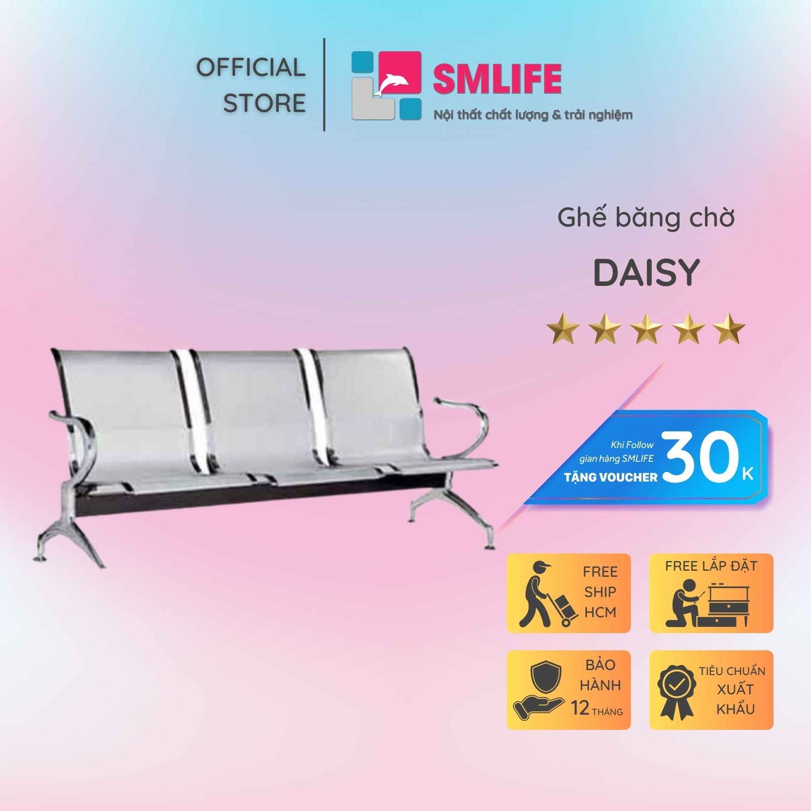 Ghế băng chờ sắt xi 3 chỗ ngồi SMLIFE Daisy