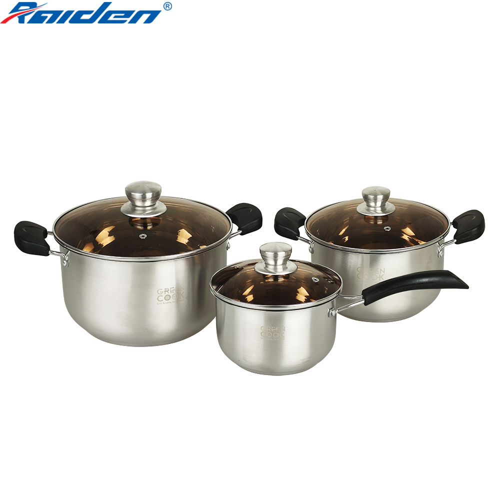 Bộ 3 nồi quánh inox Greencook GCS08-T1 đế liền nhiều lớp chống cong đáy, dùng được bếp từ - Hàng chính hãng