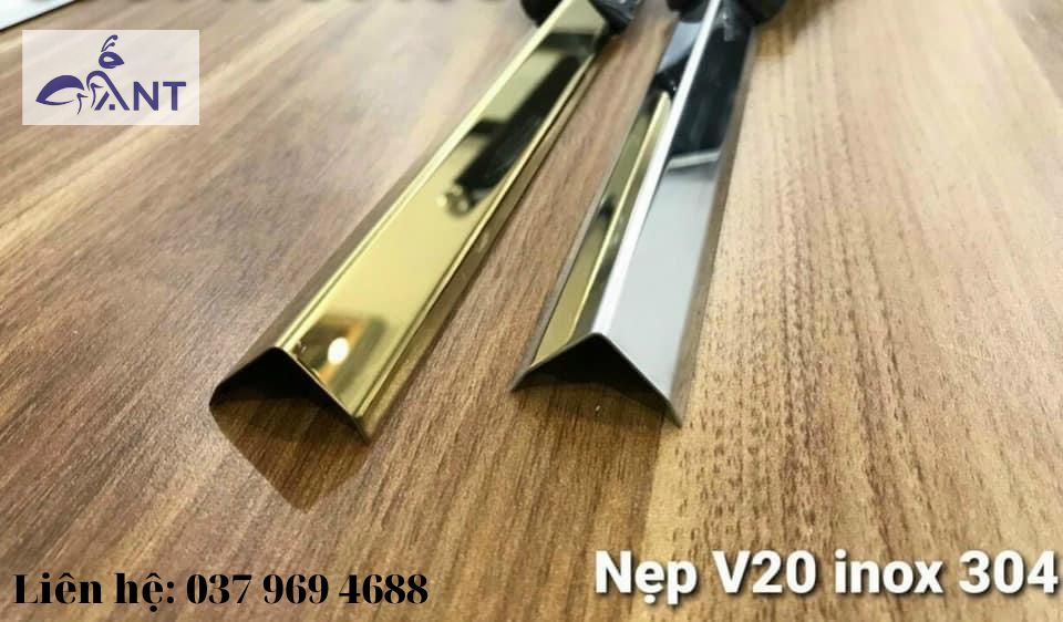 Nẹp inox v20 dập cạnh, ốp góc tường, trang trí nhà cửa, dày 0.6 li, giá tính theo thanh