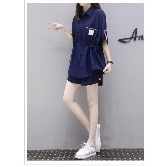 HÀNG NHẬP - SÉT BỘ SHORT ÁO DÂY RÚT EO CỔ SƠ MI