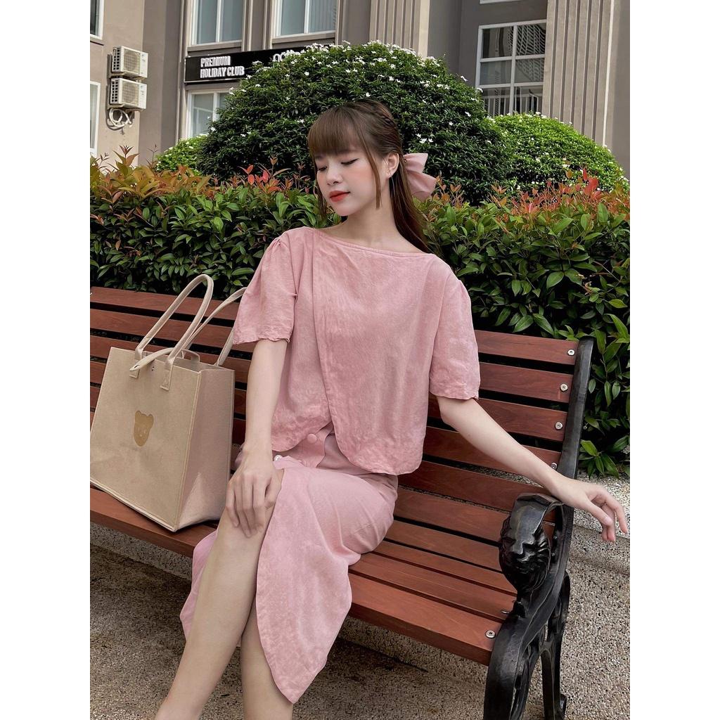 SET ÁO KÈM CHÂN VÁY NÚT BỌC CHẤT LIỆU LINEN
