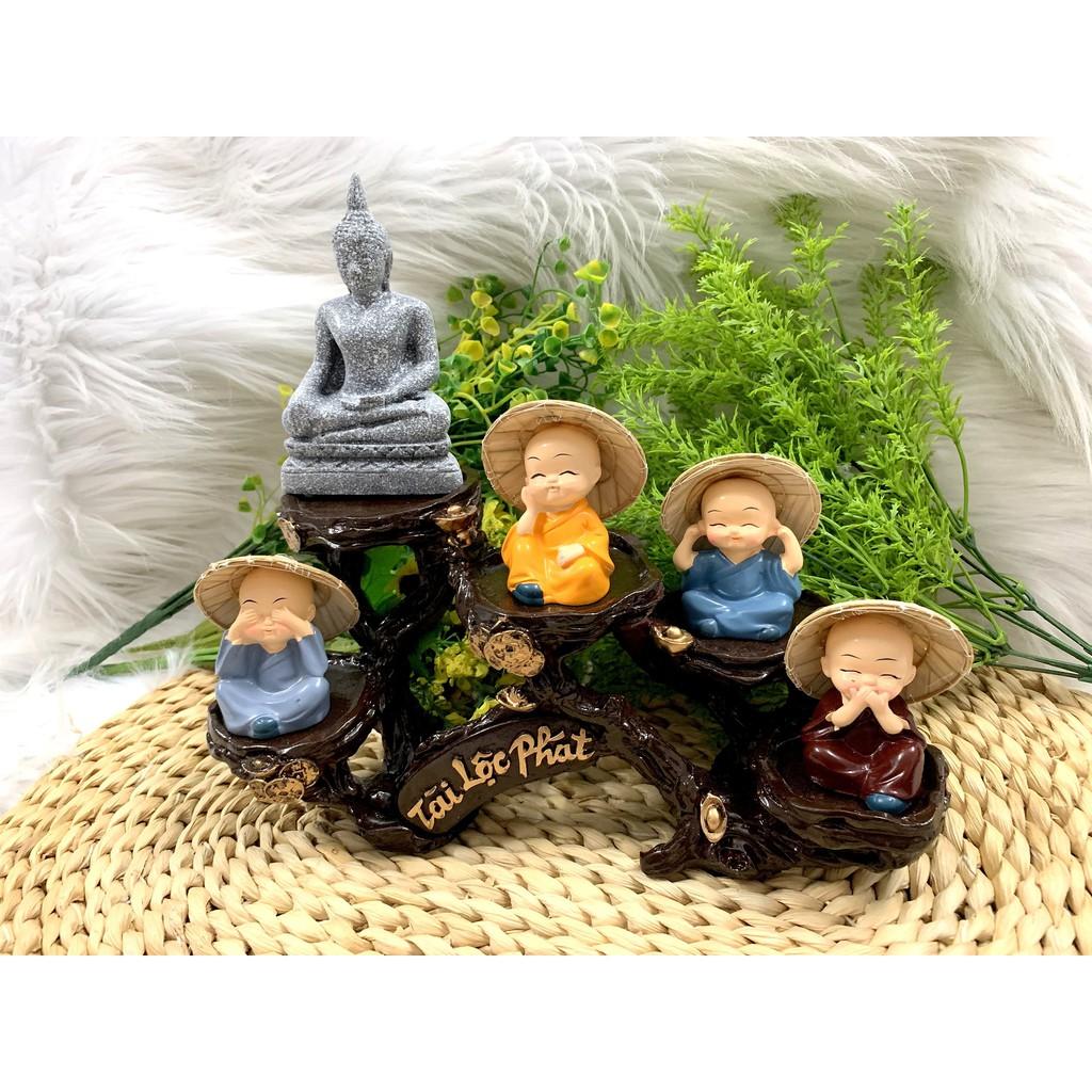 Set bộ tượng Bổn Sư Thích Ca cùng các Chú Tiểu Nón Len và Đế tượng