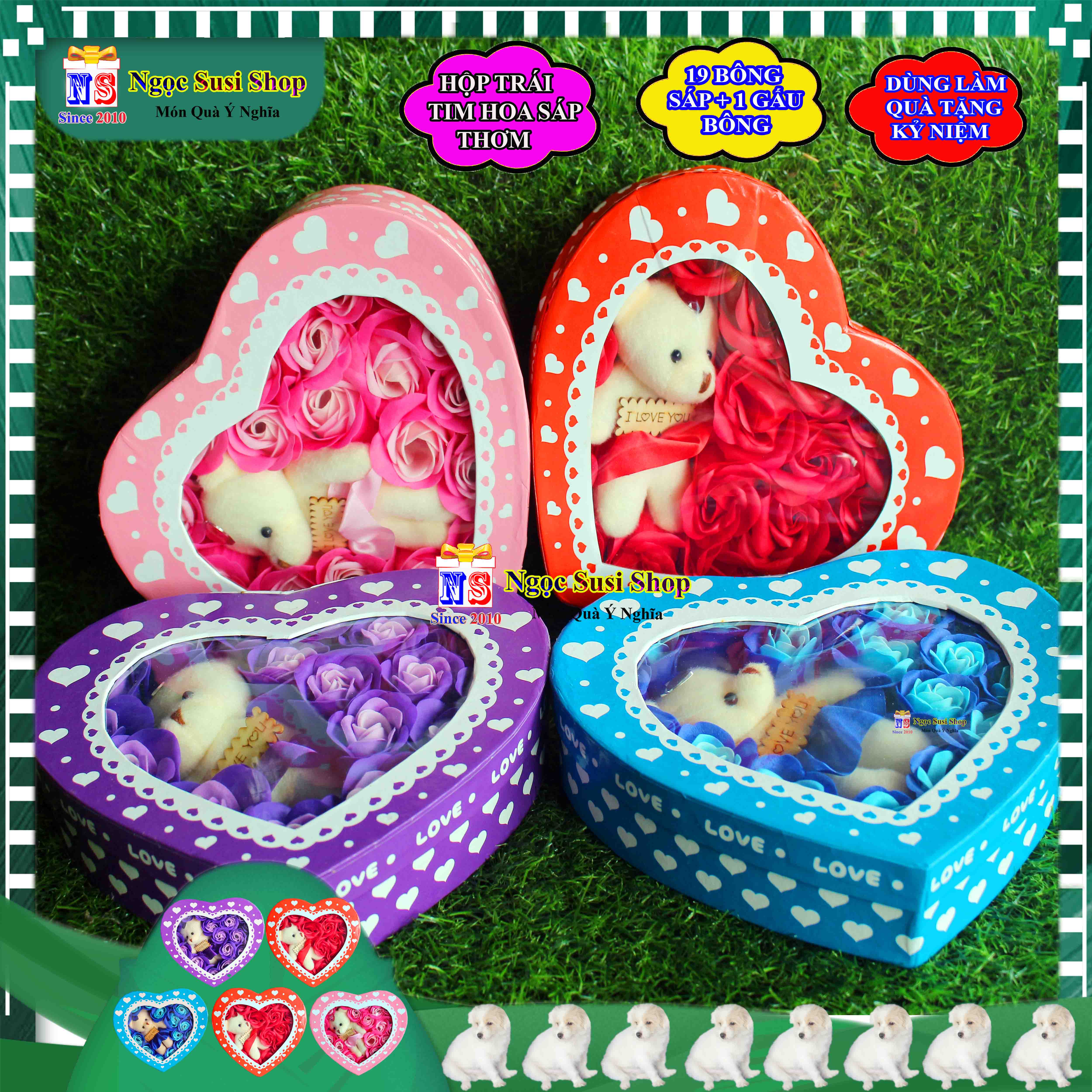 HỘP BÔNG HỒNG SÁP THƠM TRÁI TIM KÈM GẤU BÔNG SIÊU ĐẸP - HỘP QUÀ HOA SÁP THƠM