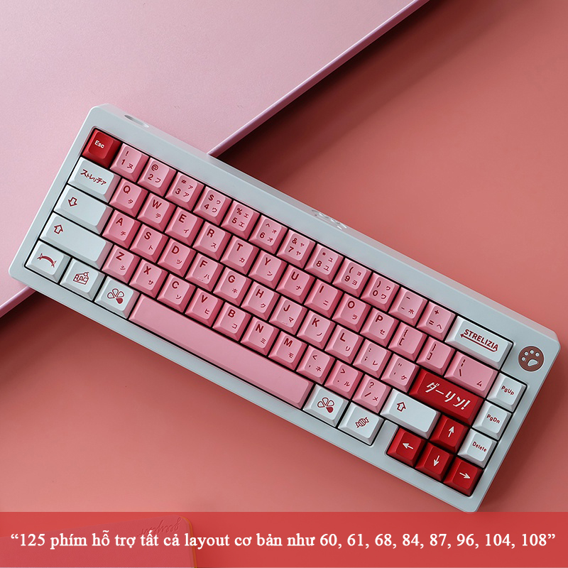 Keycap Cho Bàn Phím Darling Hồng Cherry Profile Thick PBT 125 Phím