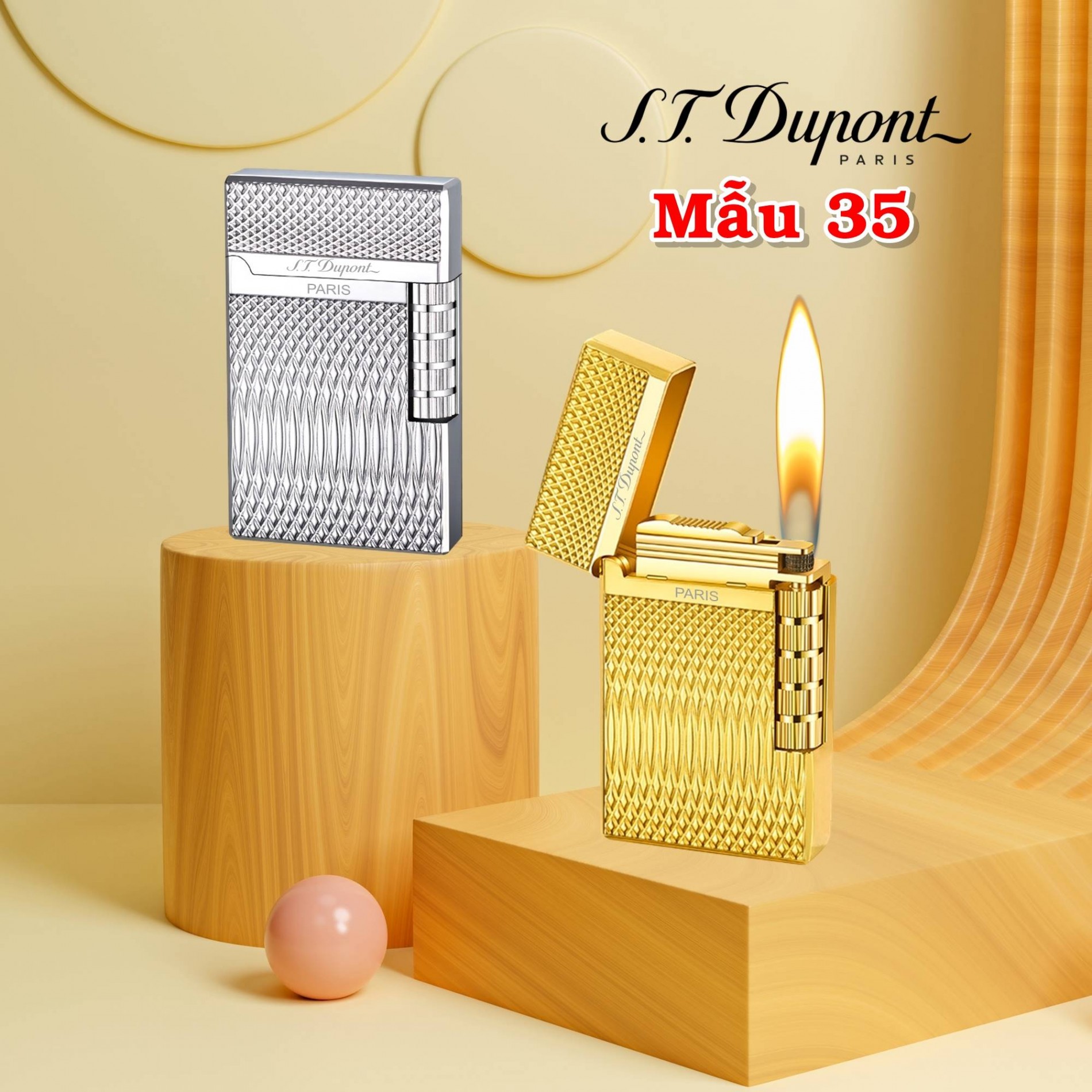 Hột quẹt bật lửa Dupont vân kim cương 1 sọc ngang M35 - xài gas