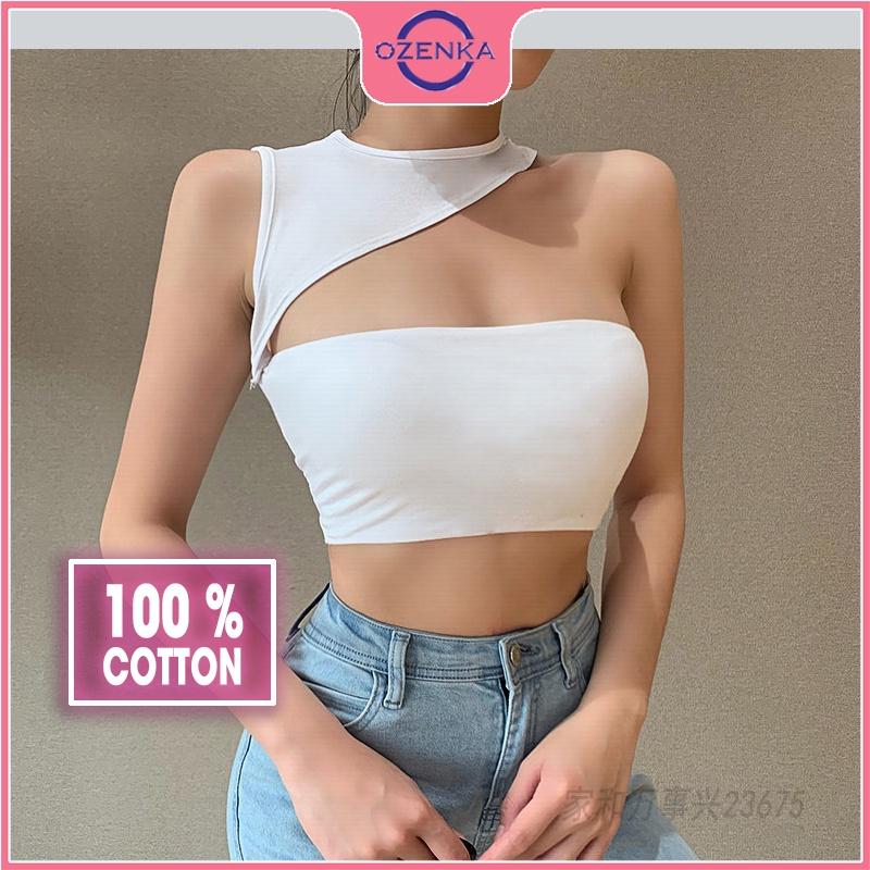 Áo croptop sát nách ôm nữ hở vai, áo dệt kim không tay gợi cảm chất thun gân 100% cotton màu đen trắng dưới 50kg