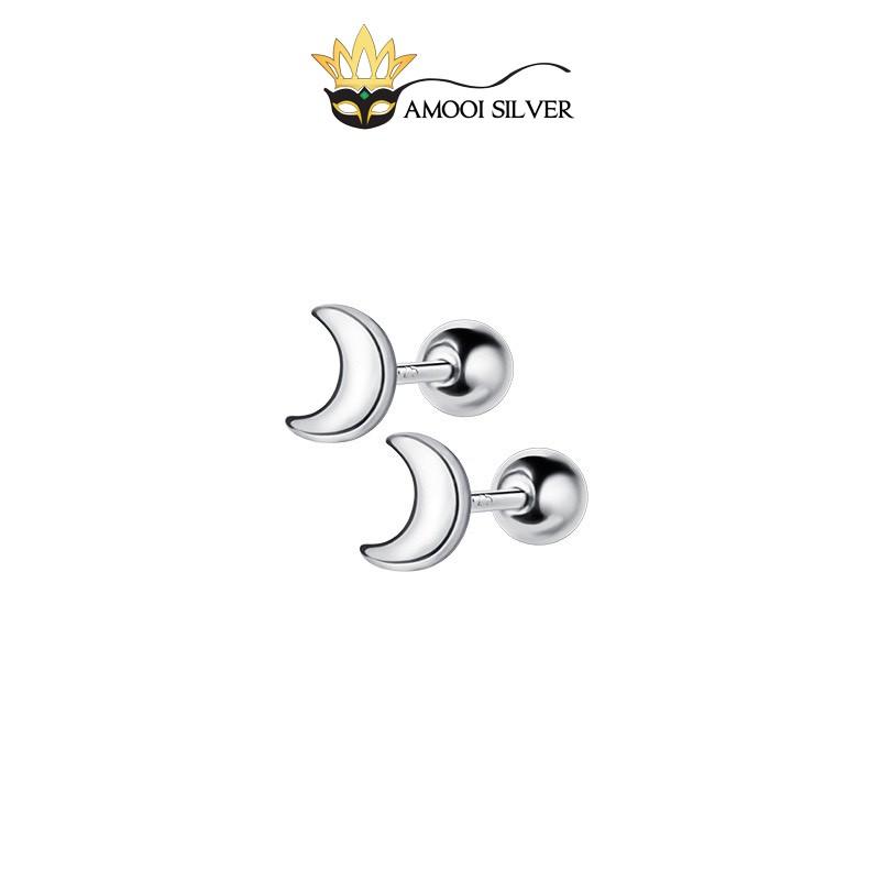 Bông tai bạc S925 mặt trăng chui vặn - Amooi Silver AB164
