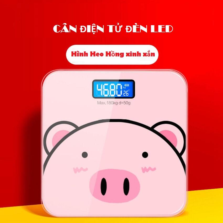 Cân điện tử cân sức khỏe gia đình màn hình LED hiển thị cân nặng ,nhiệt độ hình con heo hồng (lợn hồng) BH12 tháng