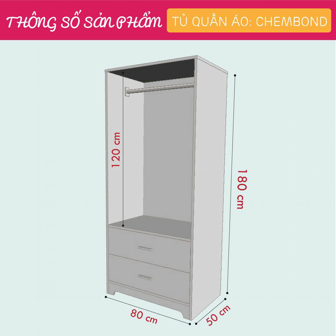 Tủ quần áo gỗ hiện đại SMLIFE Chembond | Gỗ MDF dày 17mm chống ẩm | D80xR50xC180cm