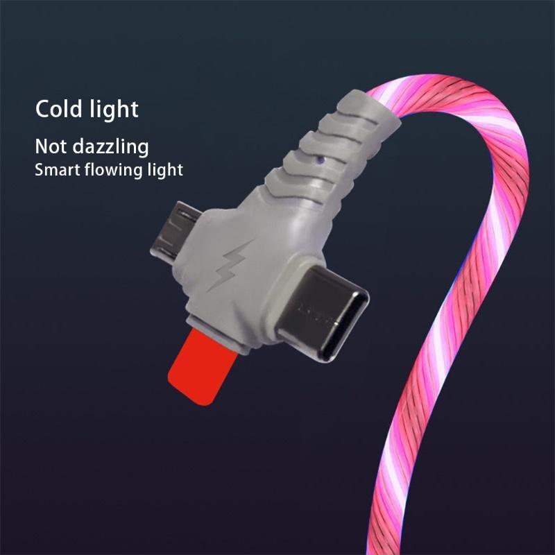 Dây cáp sạc nhanh đồng bộ dữ liệu 3 trong 1 USB có đèn LED phát sáng