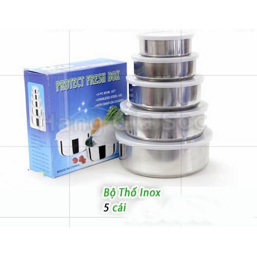 Bộ 5 thố inox Protect fresh box đựng đồ ăn nhà bếp