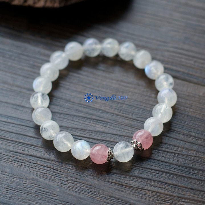 Vòng tay Phong Thuỷ Đá Mặt Trăng mix Thạch Anh Hồng