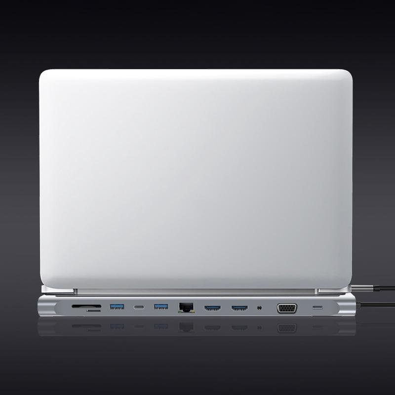 Trạm Sạc 12 Trong 1 Cổng Type-C HDMI VGA Audio TF / SD Ethernet PD USB C HUB Laptop Macbook pro