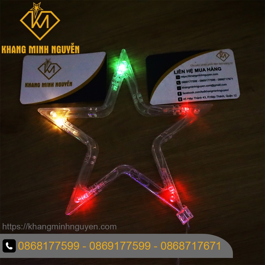 Đèn trang trí Noel, Giáng Sinh - Bộ đèn 6 sao lớn và 6 sao nhỏ nhều màu có chớp, không đổi màu - có bọc nhựa chống nước