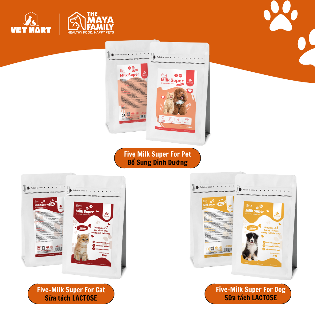 Sữa Tăng Cường Miễn Dịch five Milk Super For Pet Cho Thú Cưng 250g - Fivevet