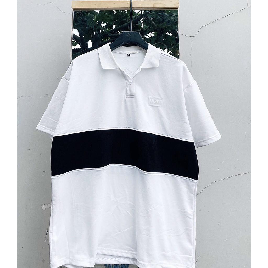 Áo thun POLO nam WNS TEM SU có cổ màu đen và trắng form rộng - vải da cá - SHOP MAYLAN