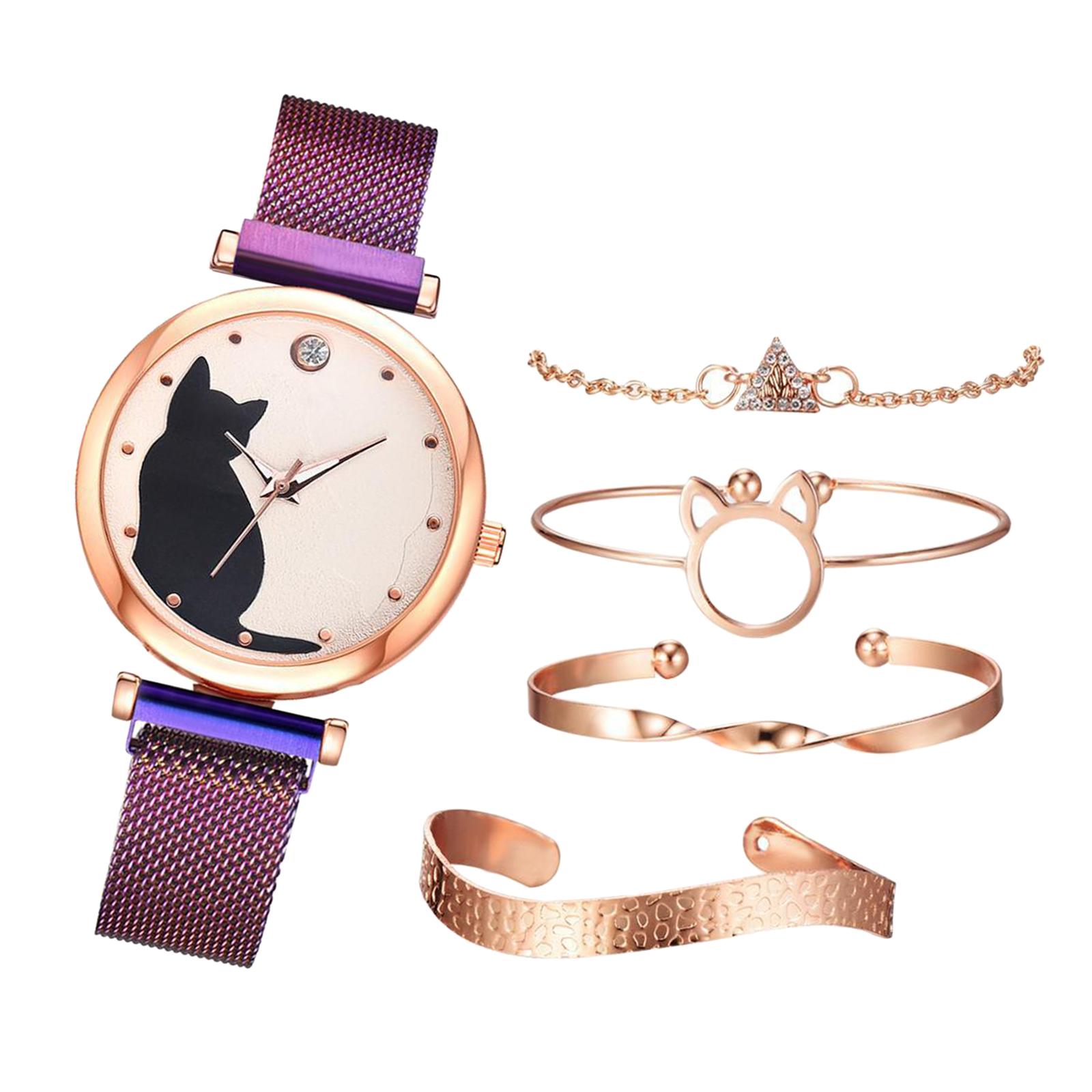 5x Women's Watches Chain Bracelet Bangle Female Wrist Band Jewelry Black