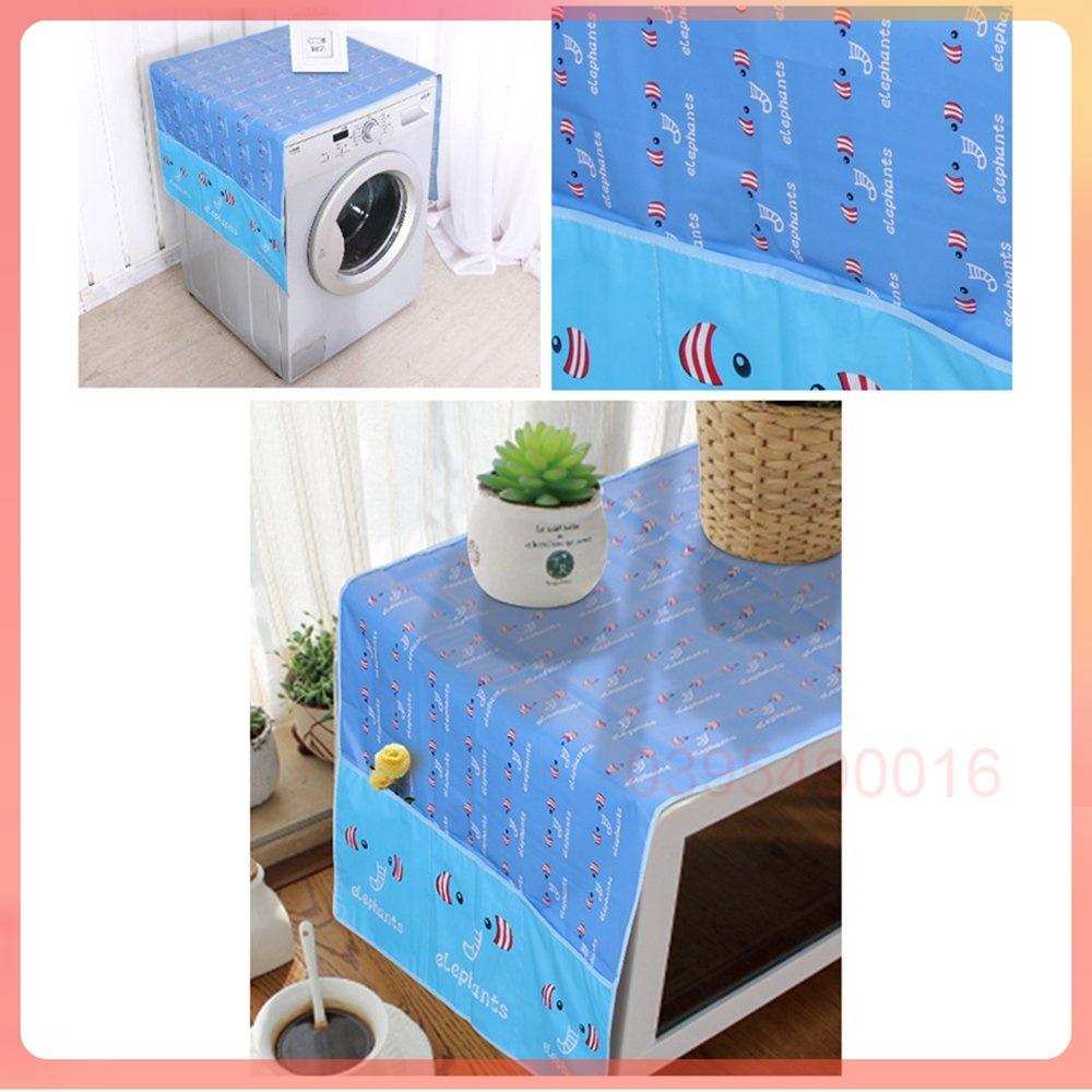 Tấm phủ nóc tủ lạnh 129x55cm bền đẹp chống thấm nước và bụi trang trí nhà, tấm phủ lò vi sóng có ngăn đựng đồ tiện lợi