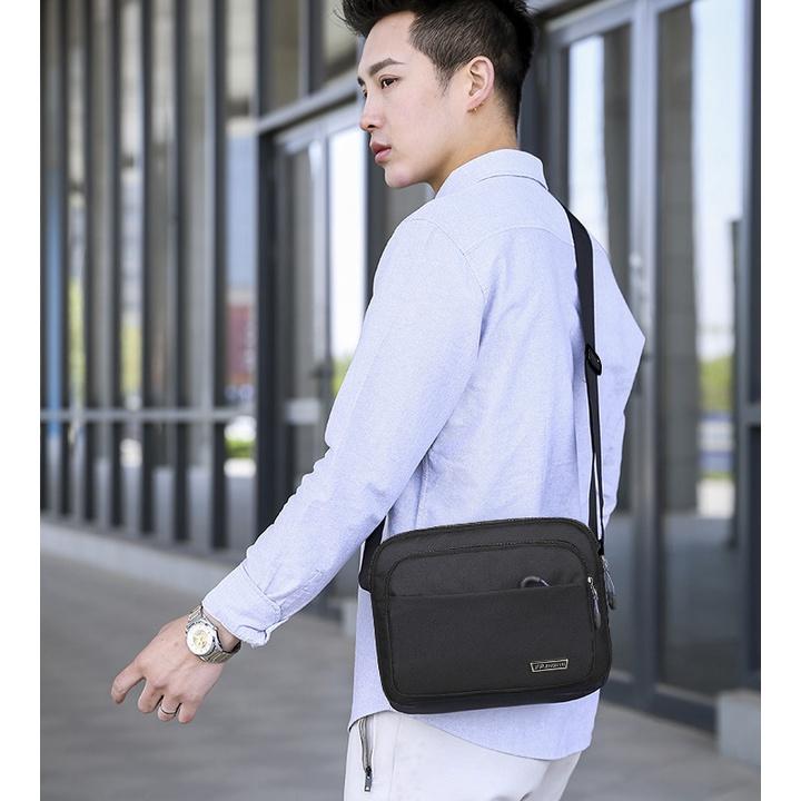 Túi đeo cheo nam vải bố 2 màu chống nước, phong cách Hàn Quốc size 27cm TUI-118