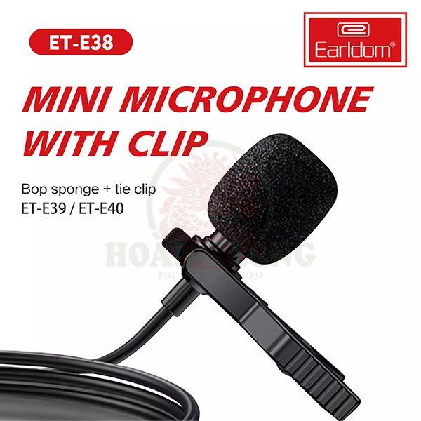 Mic Thu Âm Chân 3.5mm kèm Jack Cắm Tai Nghe Earldom E38 - Hàng nhập khẩu