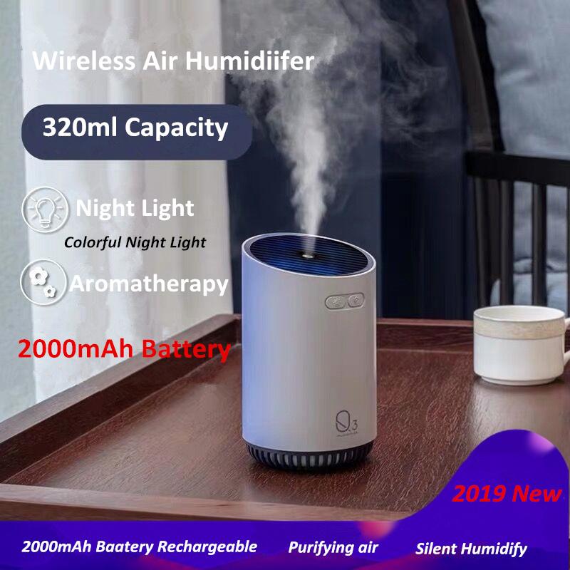 320ML Không Dây Máy Tạo Độ Ẩm Không Khí 2000mAh Pin Thoáng Mát Sương Siêu Âm Xông Tinh Dầu Khuếch Tán Khuếch Tán Hương Thơm