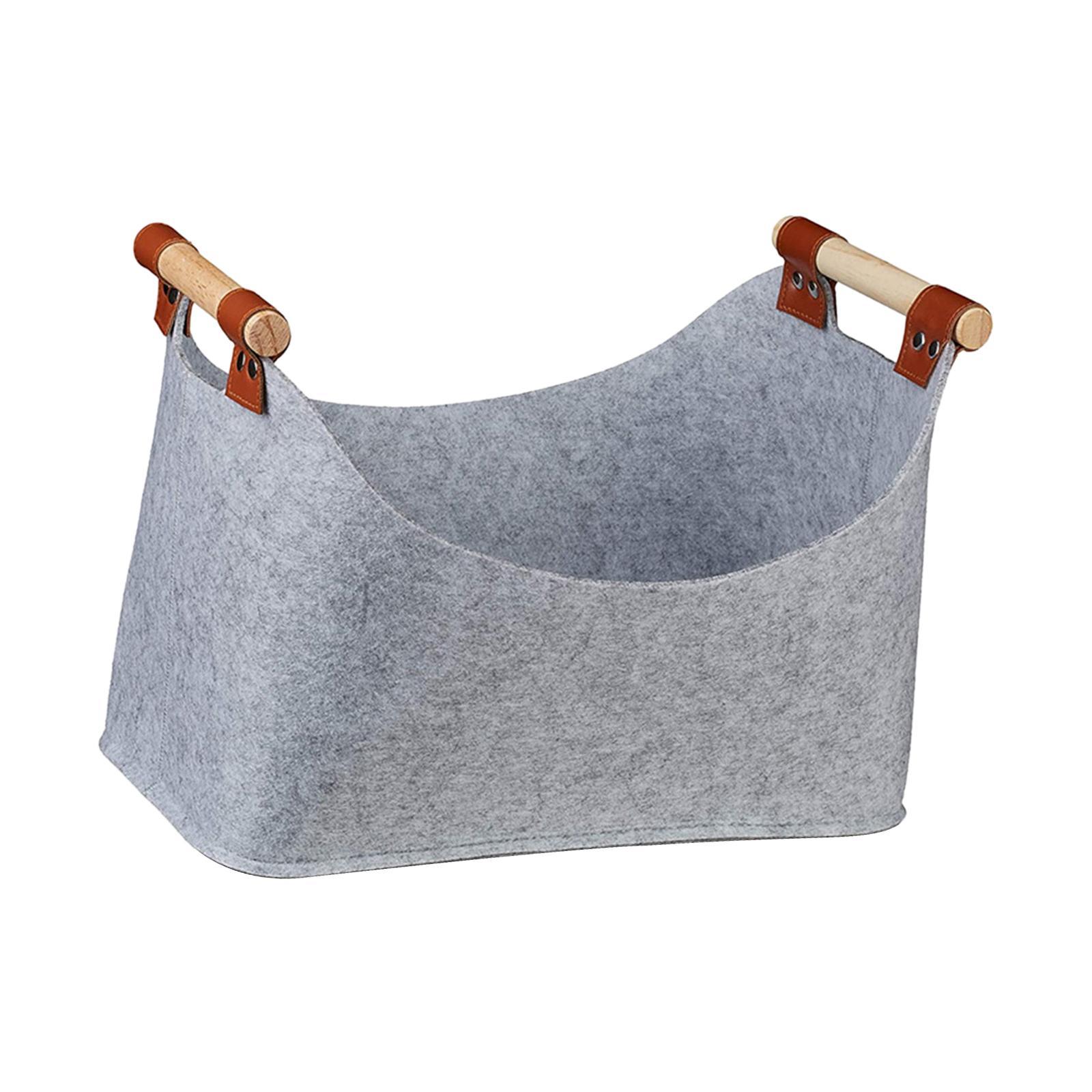 Felt Bag with Wooden Handle Thickened Rack Barbecue Log Tote Bag for Camping