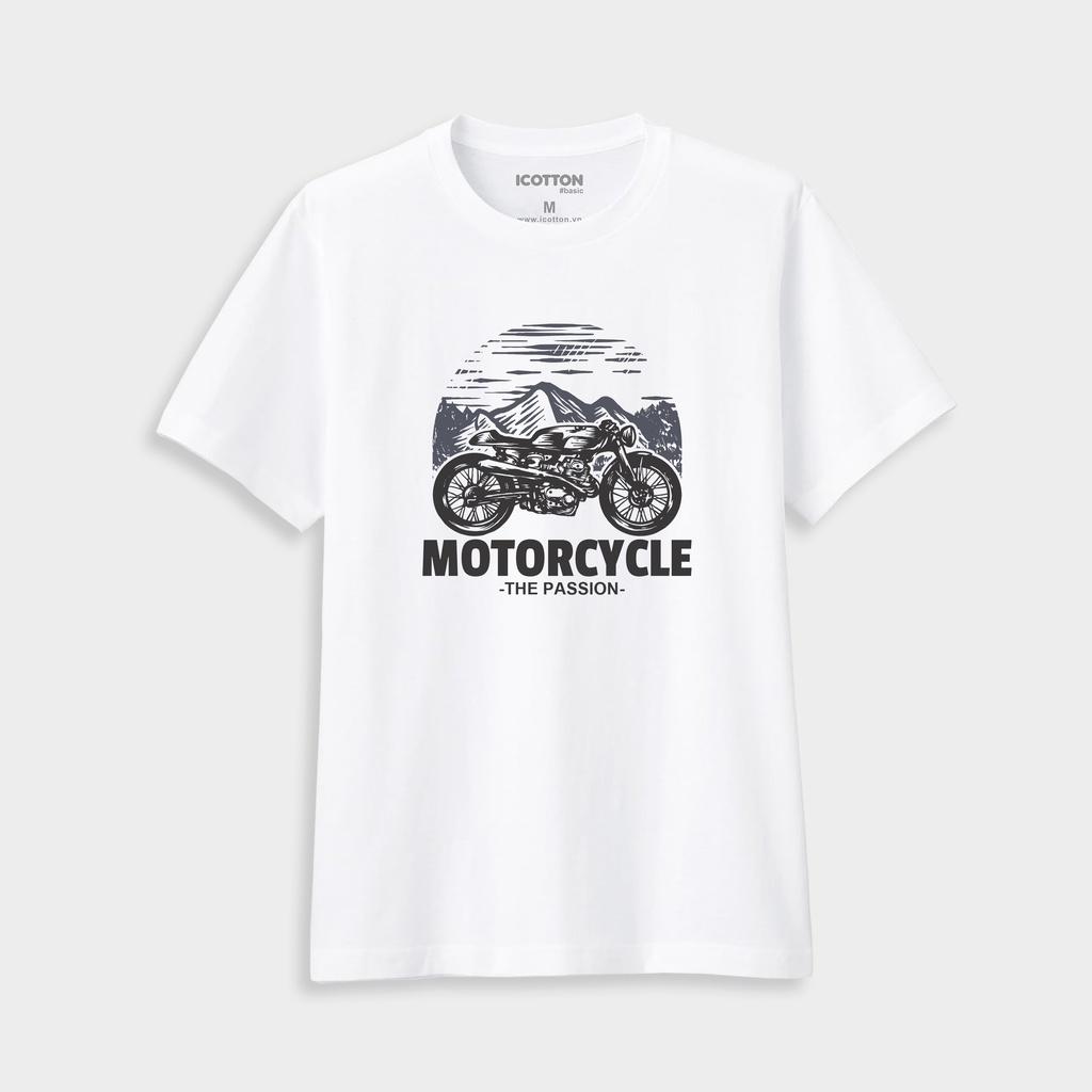 Áo phông nam nữ Icotton hình Motorcycle màu trắng