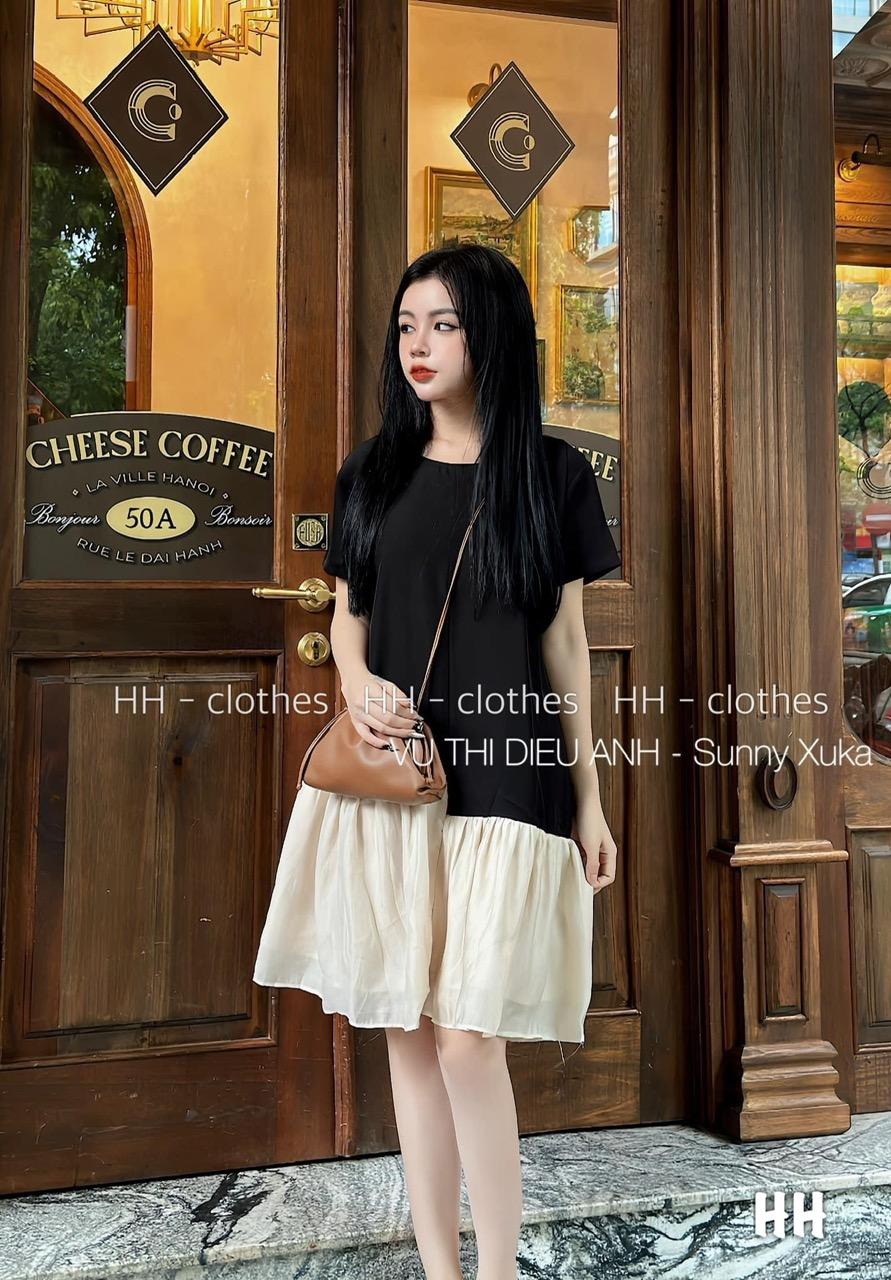 VÁY ĐI CHƠI, VÁY BABYDOLL, VÁY SUÔNG, VÁY THUN ĐEN TAY NGẮN PHA TƠ CỰC HOT