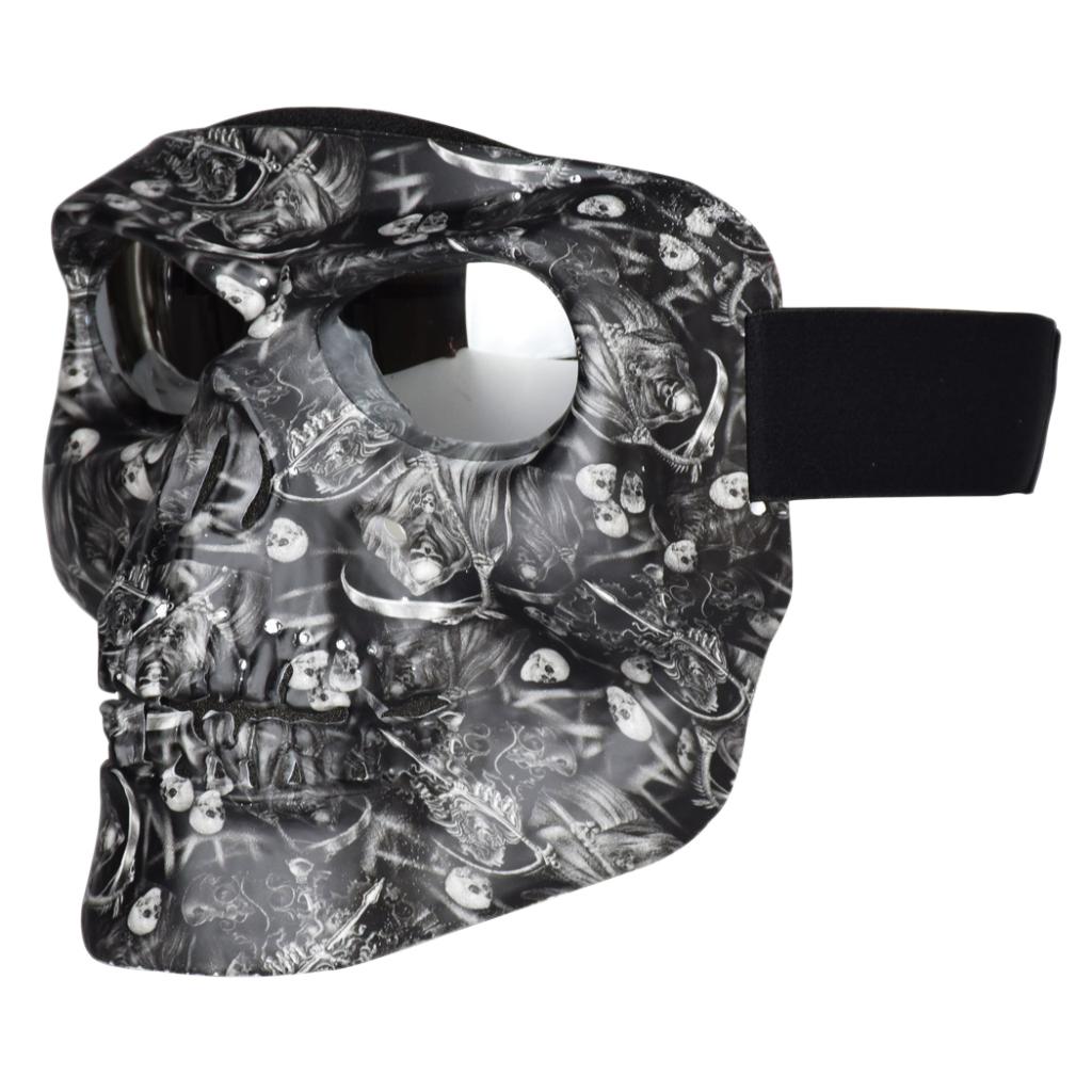 SET OF 2 MOTORCYCLE SKULL FACE MASK WITH GOGGLES - SCRAWL PATTERN- UNIVERSAL FIT