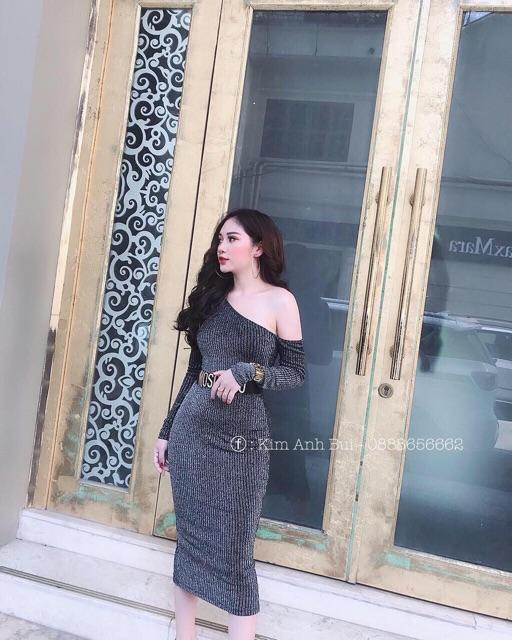 Đầm len kẻ body