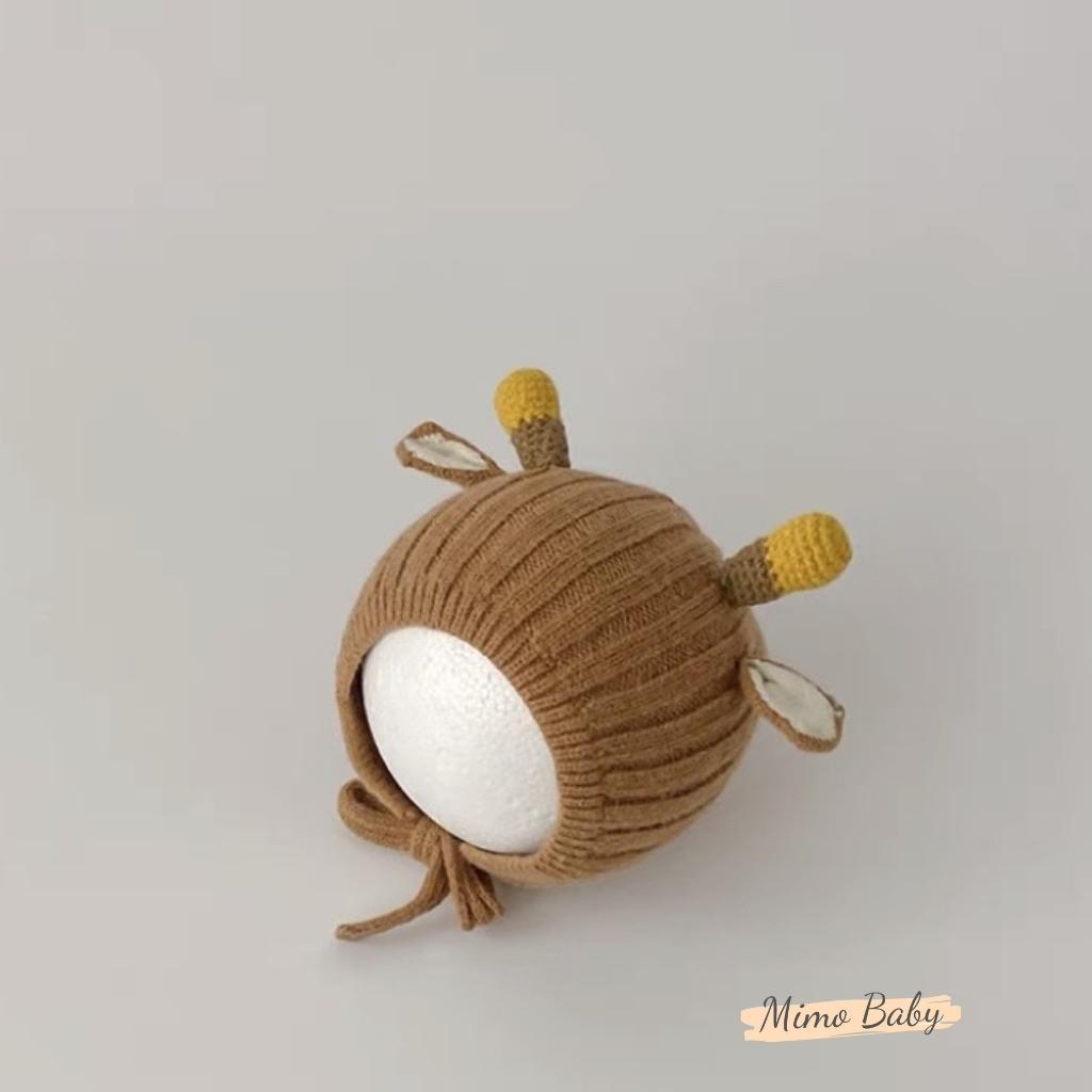 Mũ len sừng hươu dễ thương, nón len sọc dọc mùa đông cho bé ML191 Mimo Baby
