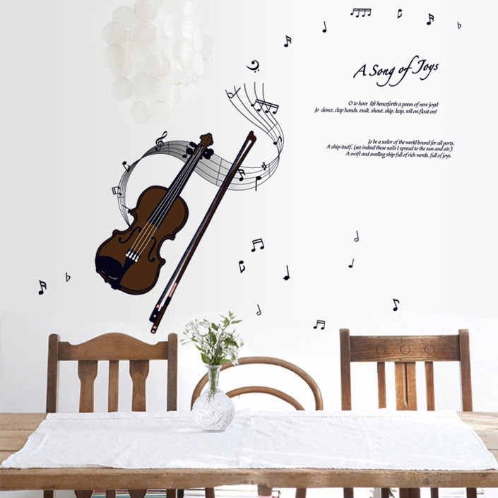 Decal dán tường âm nhạc cây đàn vĩ cầm trang trí phòng sang trọng dán được trên kính, gỗ