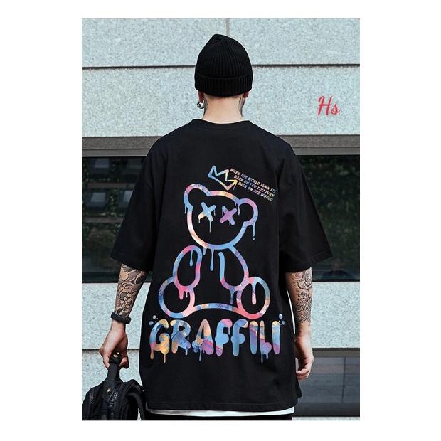 Áo Phông Nam Nữ Dáng Rộng In Bear GRAFFI Ngắn Tay Unisex 2 Màu Cực Chất